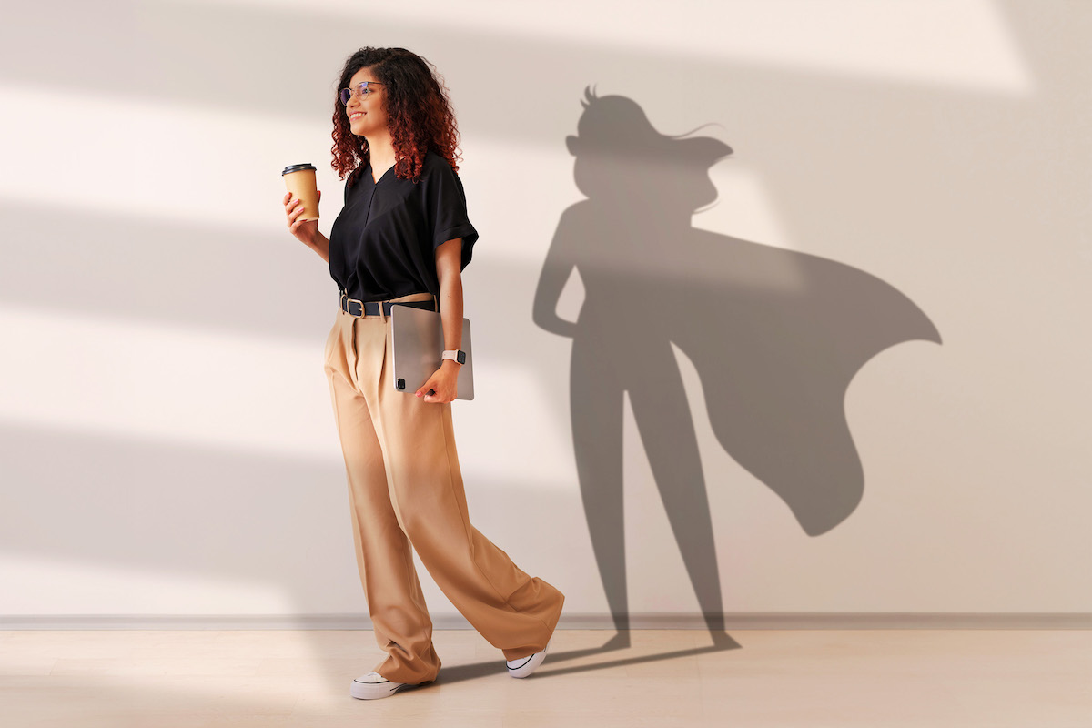 saliva and oral health, more than just spit, superhero, Image of woman with superhero shadow, dentist in euless